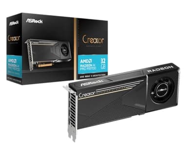 ASRock Radeon AI PRO R9700 Creator 32GB Professional Graphics Card, 2920 MHz Boost Clock, 32GB GDDR6, AMD RDNA 4, AI Accelerators, DisplayPort 2.1a, PCIe 5.0, Blower Cooler