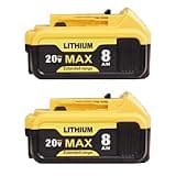 Etikpouon 2-Pack 8000mAh Replace for Dewalt 20V Max Battery Compatible with Lithium-ion DCB200 DCB205 DCB206 DCB207 DCB208 Apply to Dewalt 20V Cordless Power Tools