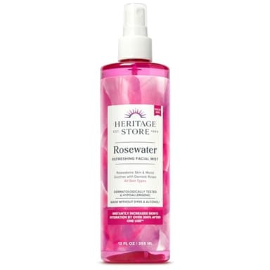 HERITAGE STORE Rosewater - Refreshing Face Mist with Damask Rose, All Skin Types - Hydrating Rose Water Spray for Glowing Skin Care - No Dyes or Alcohol, Hypoallergenic, Vegan, 60-Day Guarantee, 12oz