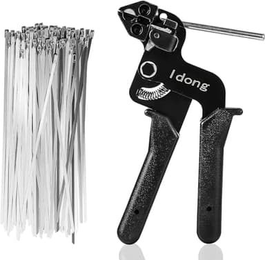 Idong Metal tie wrap Gun kit,Stainless Steel Cable Tie Gun and 100PCS 4.6 x 270mm Stainless Steel Cable Ties,Zip Tie Tool,Cable Tie Gun