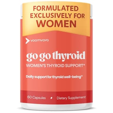 VoomVaya Go Go Thyroid - Thyroid Support for Women 30+ - Female-Focused Hormonal Balance & Thyroid Supplement with Iodine, Selenium & L Tyrosine - 3rd Party Tested - 60 Capsules