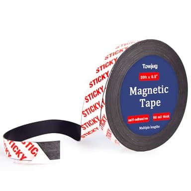 Towjug 20 Feet Magnetic Tape Roll with Self Adhesive Backing, 1/2 in Width Flexible Sticky Magnet Strips for Craft DIY Projects, Garage, Whiteboards and Fridge Organization-0.06" Thick