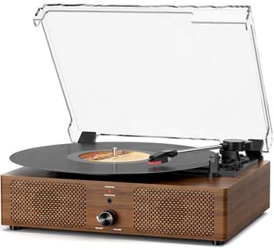 Vintage Wooden Record Player with Bluetooth 3-Speed Belt-Driven Turntable Built-in Speakers, Beginner Friendly Retro Phonograph for Home Decor, for Vinyl Enthusiasts (Walnut Finish)