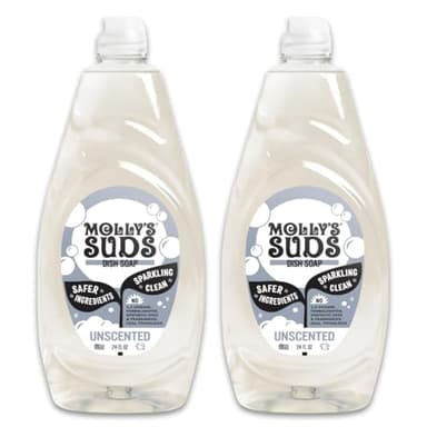 Molly's Suds Liquid Dish Soap | Clean, Simple Ingredients | Extra Scrubbing Power | Unscented, 24 oz - 2 Pack