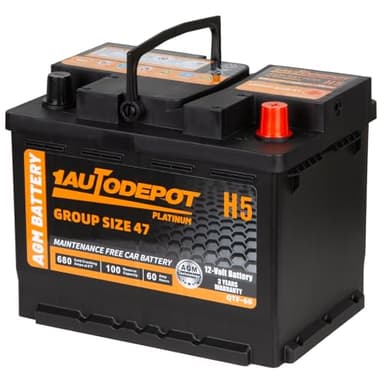 1AUTODEPOT BCI Group 47 Car Battery, 12V 60Ah Size H5 Automotive Battery Premium Maintenance Free AGM Batteries, 680CCA, 100RC