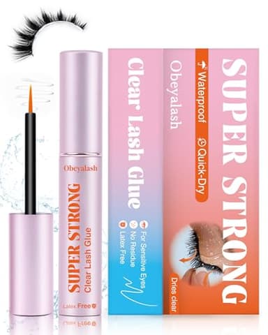 Strong Hold Strip Lash Glue Long Lasting, Waterproof Eyelash Glue for Sensitive Eyes, Latex-Free Quick Dry Clear Eyelash Glue, Precision Brush Tip for Beginner Friendly by Obeyalash (White 0.17oz)