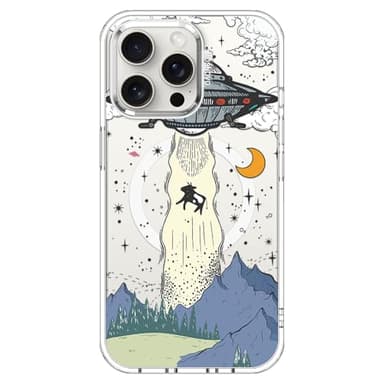 MOSNOVO Case for iPhone 15 Pro Max, [Compatible with Magsafe] [Buffertech 6.6ft Military-Grade Drop Protection] [Anti Peel Off Tech] Clear Phone Case Design - UFO