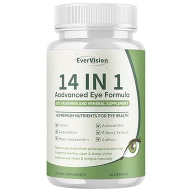 EVERVISION 14 in 1 Advanced Eye Formula, Eye Supplement with Lutein, Zeaxanthin, Astaxanthin, Bilberry Extract & Zinc, Eye Vitamin and Mineral Supplement for Adults & Seniors, 60 Capsules (1)