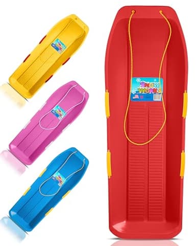 Snow Works 47.5" Toboggan Lifetime Sled: Durable High-Density Plastic Sleds for Adults, Kids, and Teens 2 Person Snow Sleds for Kids and Adults W/Handles and Pull Rope (1 Pack, Red)