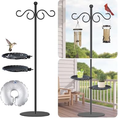 Upgraded 74" Shepherd's Hook for Bird Feeder，Floor Hanging Plant，Wind Chime Stand, Waterproof Metal & Adjustable-Height Standing Pole Holder for Lantern and Wreath, Indoor & Outdoor（2 Placement Racks)