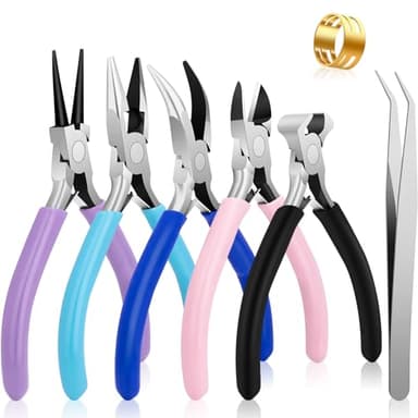 5 Pack Jewelry Pliers Tool Set, Includes Round, Chain, Needle, Bent & Zipper Pliers for Repair, Wire Wrapping & Crafts
