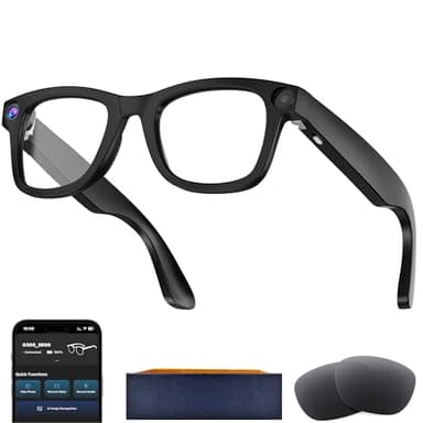 AI Smart Glasses with Camera, 8MP HD Camera Glasses for Men,Women, AI Recording Glasses with Voice Assistant,Open-Ear Audio,Real-Time Translation,Video Recording Sunglasses for Life & Work Vlog(Black)
