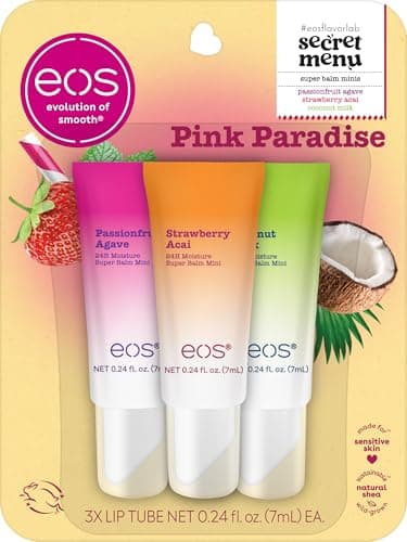 eos 24H Moisture Super Balms Minis- Pink Paradise, Limited-Edition, Nourishing, Dry Lips, Variety Pack Mini, Lip Balms, 0.169 fl oz, 3-Pack
