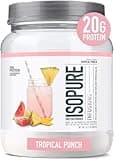 Isopure Clear Whey Isolate Protein Powder Infusions, Lactose Free, Gluten Free, Naturally Flavored, Tropical Punch, 20g Protein Per Serving, 14.1 Oz, 16 Servings
