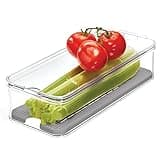 iDesign Crisp Produce Plastic Refrigerator and Modular Stacking Pantry Bin with Lid and Removable Inner Basket, Perfect for Washing Vegetables, Fruit, Lettuce, BPA Free 15.72" x 6.32" x 3.76"