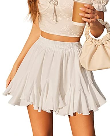 Avidlove Women High Waist Mini Skirt Ruffle Hem Flared Mini Skater Skirts Short Lingerie Skirts A-White