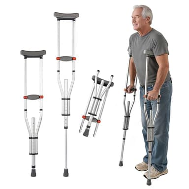 Muyege.Duan Aluminum Underarm Crutches for Adults & Seniors, Adjustable Height 38.2-61.8 in (16 Levels), Lightweight 2.0 lb Each, 300 lb per Pair, Non-Slip Tips, Tool-Free Setup, Push-Pin Locking