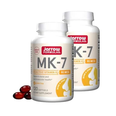 Jarrow Formulas MK-7 90 mcg - Bioactive Form of Vitamin K2-120 Servings (Softgels) - for Bone & Cardiovascular Health - Vitamin K2 MK-7 Dietary Supplement - Gluten Free (Pack of 2)