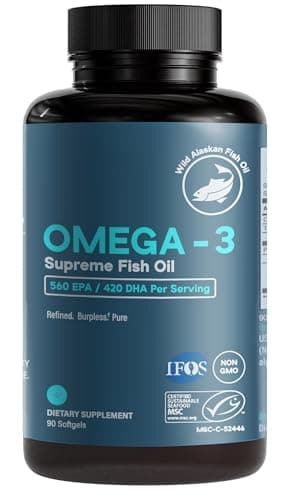 Omega-3 Supreme Fish Oil 1400 mg. MSC Certified +75% Omega-3s 1050 mg, 644/336, NO Fish-Burps & Improved Absorption | Molecular Distilled, Mercury/PCB/Toxin Tested (90 Count (S))