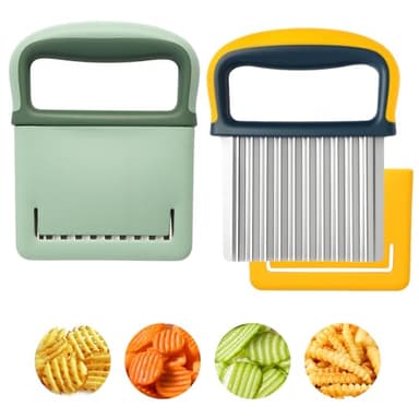 Paoeyrb 2 Pack Crinkle Cutter Set - French Fry Cutter for Potatoes, Premium Stainless Steel Potato Slicer, Safe Wavy Veggie Slicer with Blade Cover, Space-Saving Crinkle Knife