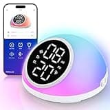 Fansbe Direct Alarm Clocks Bedrooms Sleep Sounds, Digital Dual Alarm Clock Bedroom, Bedside Alarm Clock Adjustable Brightness Button/App Control Night Light White Noises 12/24H Up to 10 Alarms, White