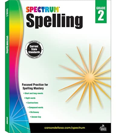 Spectrum Spelling Workbook Grade 2, Ages 7 to 8, 2nd Grade Spelling Workbook, Phonics, Handwriting Practice with Sight Words, Vowels, and Compound Words With English Dictionary - 208 Pages
