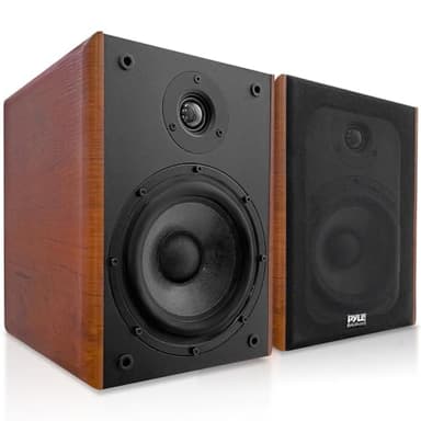 Pyle 6.5" Home Audio Speakers, 2-Way Passive Bookshelf, 240W Max Power, 1" Silk Dome Tweeter, Composite Woofer, Gold Plated 5 Way Binding Post, Rubber Surrounds, Beautiful Wood Grain Finish - Pair