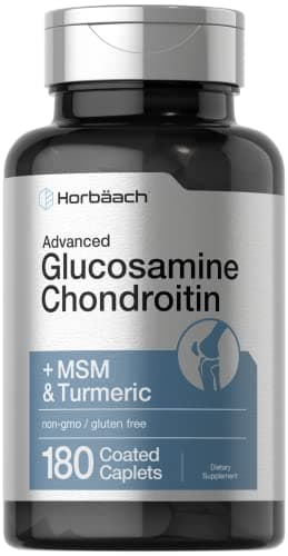 Horbäach Glucosamine Chondroitin | Plus MSM & Turmeric | 180 Coated Caplets | Non-GMO, Gluten Free Supplement