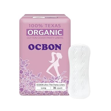 OCBON Ultra Thin Sanitary Pantyliners (Long, 7.1 inch, 36 Counts) - Ultra Thin, Unscented 100% Organic Cotton Panty Liners for Women. Chemical-Free, Extra Soft, Ideal for Sensitive Skin