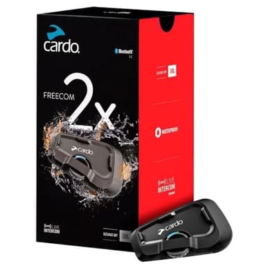 Cardo Systems FREECOM 2X Motorcycle 2-Way Helmet Bluetooth Communication System Headset Intercom, Universal Bluetooth Connectivity, Waterproof, 40mm Speakers - Single Pack