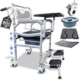 Shower Chair with Wheels 3 in 1 Commode Commode Chair for Toilet with Arms & Tray - Commode Toilet - Shower Seats for Adults - Shower Chair for Elderly and Disabled - Silla De Ruedas para Adultos