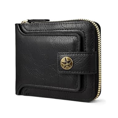 AdiStylinno Men Wallet, Vintage PU Leather Multi-Card Zipper Wallet with 10 Card Slots and Zipper Pocket Large Capacity Buckle Credit Card Holder Wallet with Zipper (A, Black)