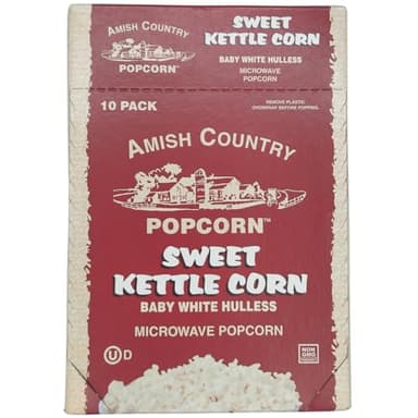 Amish Country Popcorn | Old Fashioned Microwave Popcorn | 10 Bags Sweet Kettle White Hulless | Non-GMO, Gluten Free, Microwaveable and Kosher (10 Bags)
