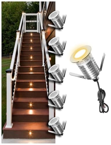 Low Voltage Deck Light 6-Pack, 1W 80 Lumens Landscape Lighting, φ35 mm Recessed LED Outdoor Step Stair Lights, Full 304 Stainless Steel Deck Lighting Wired for Outside Yard (SG07, 6-Pack 2700K)