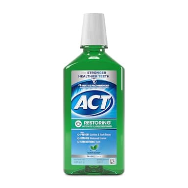 ACT Restoring Zero Alcohol Fluoride Mouthwash 33.8 fl. oz. Strengthens Tooth Enamel, Mint Burst