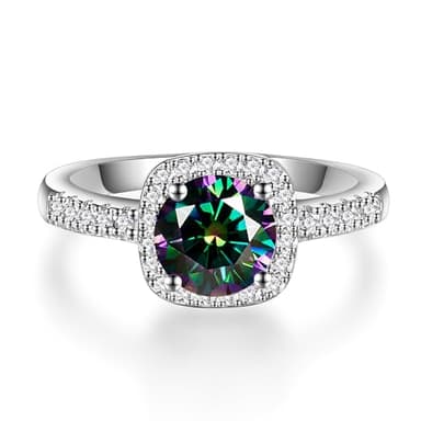 YSDD 1 Carat Peacock Blue Moissanite Engagement Ring for Women D Color VVS1 Clarity Moissanite 925 Sterling Silver Promise Eternity Rings(Peacock Blue, 7.5)