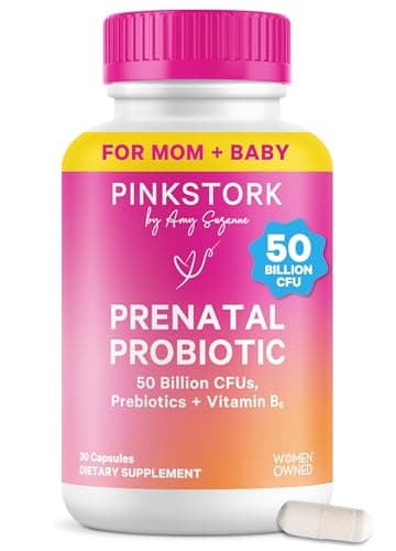 Pink Stork Prenatal Probiotic for Women with 50 Billion CFU | Vitamin B6 & Prebiotics | Pregnancy Probiotics for Morning Sickness | Digestive, Immune, & Gut Health | Vegan & Gluten-Free | 30 Capsules