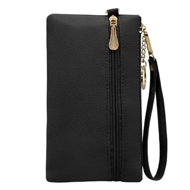 LJCZKA Leather Wristlet Wallet for Women Men Large Capacity Clutch Handbags Purses Long Cellphone Credit Card Holder Pocket Bag with Wrist Strap, Keychain (Black2)