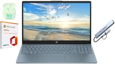 HP 15.6" Business Laptop with Microsoft Office 365, 1.1TB Storage (128GB UFS + 1TB OneDrive), 16GB RAM, Quad-Cores Intel Processor, Windows 11, PLUSERA Earphones & 8-in-1 Hub Included, Moonlight Blue