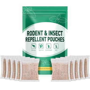 Mouse and Rodent Repellent Pouches,Natural Rat Deterrent Peppermint Oil 10 Packs to Repel Mice Squirrels Ant Cockroaches in Car,RV,House,Attic,Family and Pet Safe,Indoor and Outdoor Use