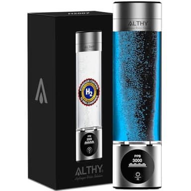 ALTHY Performance Hydrogen Water Generator Bottle, SPE#PEM Dual Chamber Technology, H2 Analytics Certified to IHSA Standard, PPB & Time & Battery Display Screen