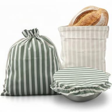 KIBAGA Beautiful Linen Bread Bag Set and Proofing Cover For Homemade Sourdough Bread - Keeps Your Loaf Fresh for Days - Reusable and Easy to Clean Storage Bag, The Perfect Baking Accessories