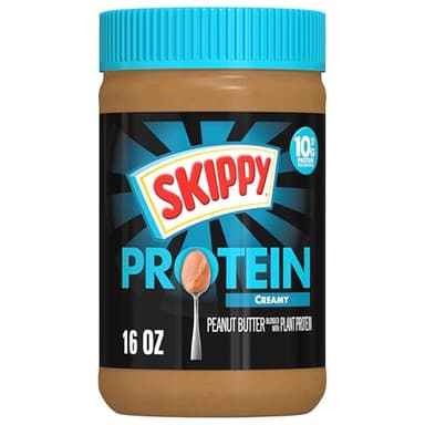 SKIPPY Creamy Peanut Butter Blended with Plant Protein, 16oz Plastic Jar, 12 Pack