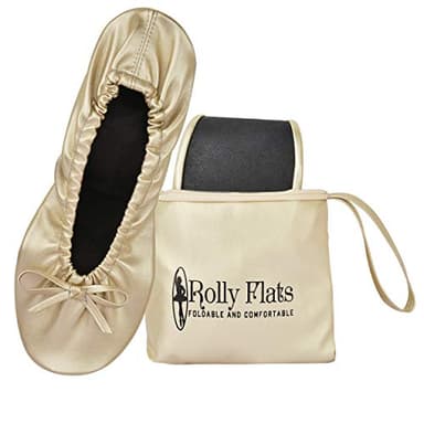 Women's Foldable Ballet Flats – Portable Flat Shoes for Travel and Wedding that Fit in Your Purse (M, Champagne Gold)