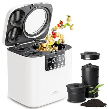 Electric Composter for Kitchen, Smart Compost Bin with Viewing Window Indoor Outdoor/Odorless/Low Noise/Auto-Cleaning, Compost Machine, Turn Food Waste into Fertilizer for Garden, Gift