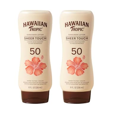 Hawaiian Tropic Sheer Touch Ultra Radiance Lotion Sunscreen SPF 50, 8 Fl Oz Twin Pack, Hawaiian Tropic Sunscreen SPF 50, Sunblock, Oxybenzone Free Sunscreen, Body Sunscreen Pack, 8 Fl Oz each
