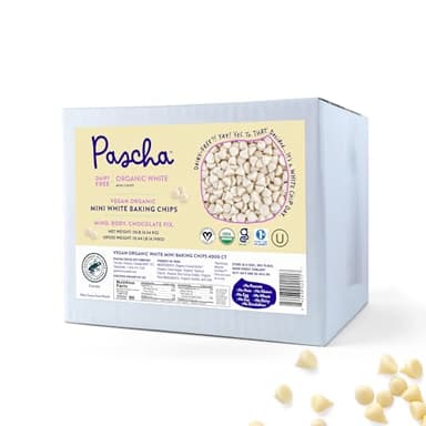 Pascha Organic Vegan White Mini Baking Chips - Dairy-Free Alternative - Rice-Based Bulk Baking Chocolate - Allergen-Free & Plant-Based - Rainforest Alliance Certified Cocoa Butter, (10 lbs)