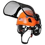 Orange Chainsaw Helmet with Face Shield and Ear Muffs Visor-Vented Arborist Helmet with Hearing Protection & Mesh Full Face Mask,ANSI OSHA Approved Forestry Helmet with Safety Googles Ear Protection
