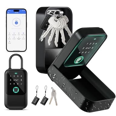 Moquin Smart Key Lock Box, TTLock APP Control, Fingerprint, Manual Keys, Access Card, EKey and Passcode Unlock, Electronic Bluetooth Wireless Lock Box for Airbnb Realtor House Office