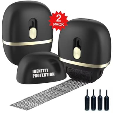 Lomil Identity Protection Roller Stamps 2 Pack - Confidential Roller Stamp with 4 Refills - Wide Identity Theft Protection Stamp for ID Blockout, Privacy & Security(Black)